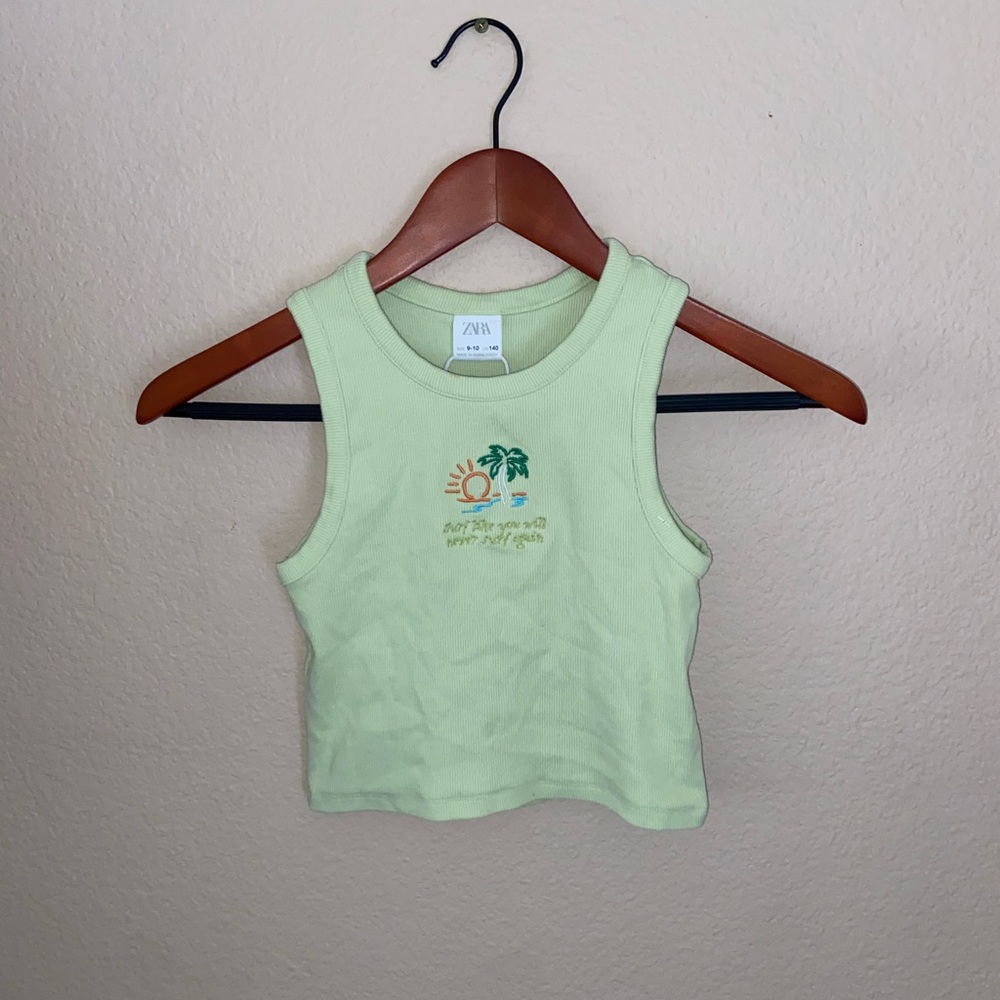 Super cute green Zara y2k Surfer sleeveless shirt hipster graphic tee streetwear